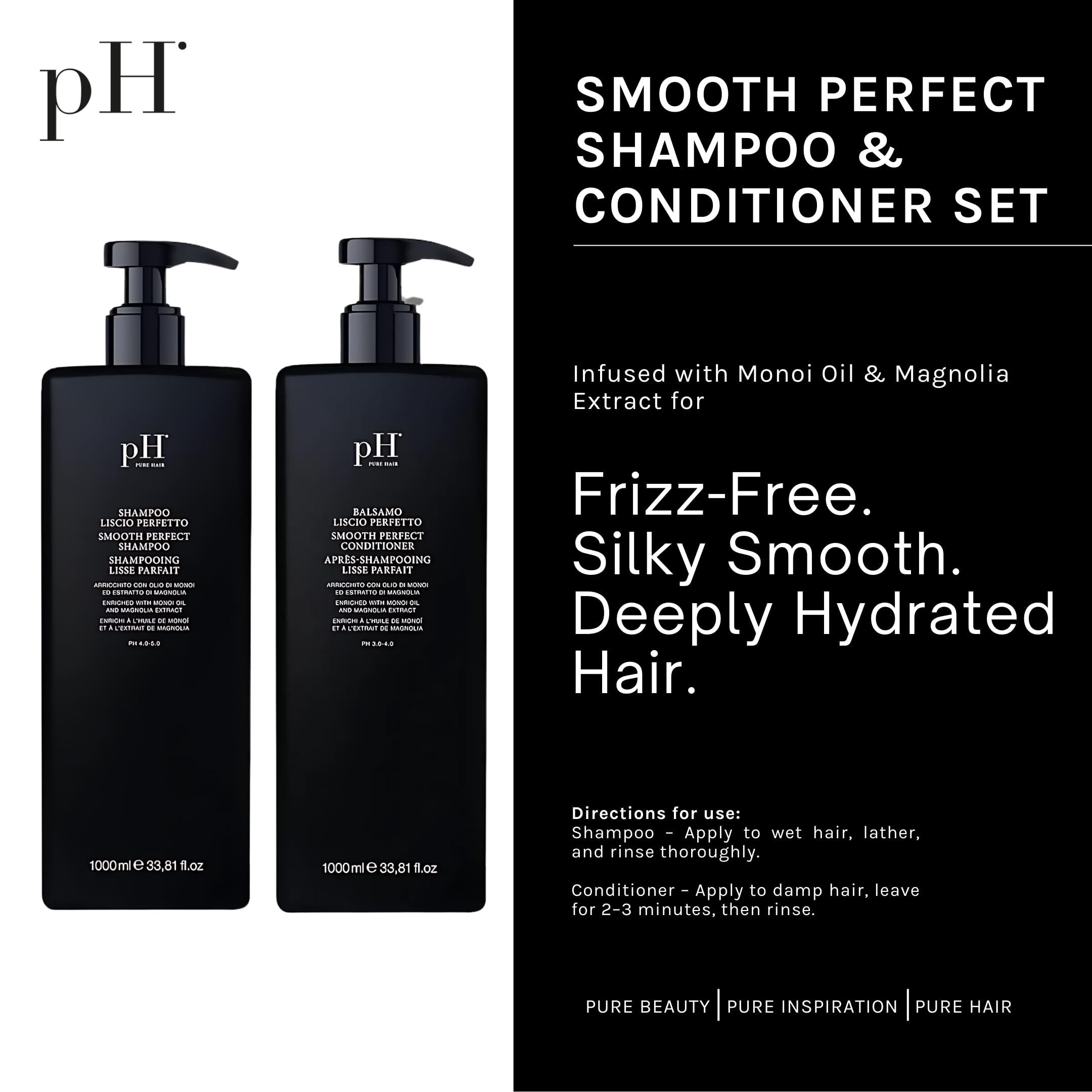 pH PURE HAIR Smooth Perfect Conditioner tube front highlighting detangling and hydration benefits.