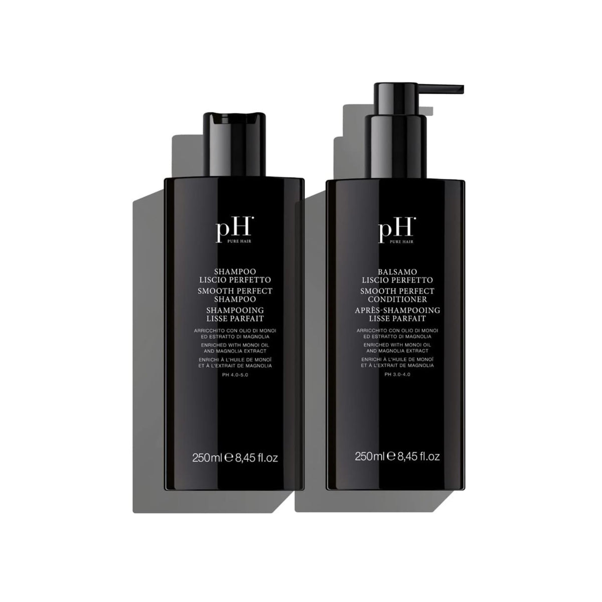 pH PURE HAIR smoothing duo bottle front view for hydrating cleanse