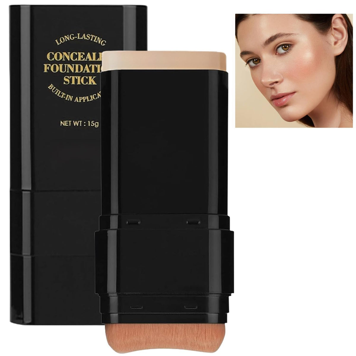 Phanund Foundation Stick packaging showcases sleek 2-in-1 design for portable makeup.