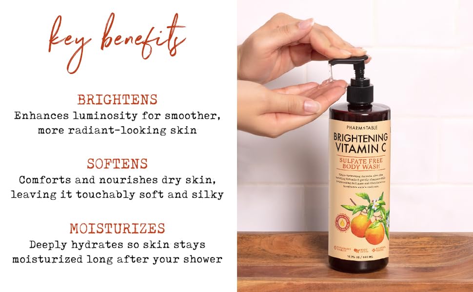 PHARM TO TABLE Brightening Vitamin C Body Wash unisex use for men and women.