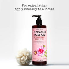 PHARM TO TABLE Hydrating Rose Oil Body Wash lather delivers a rich cleanse for smoother skin.