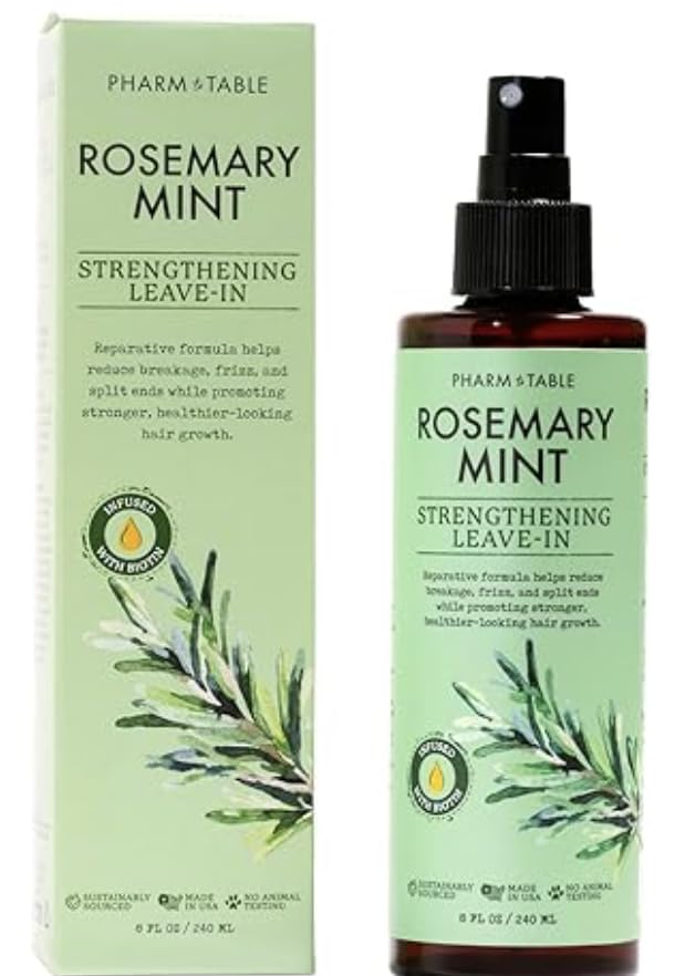 PHARM TO TABLE Leave-In Conditioner Spray bottle for rosemary-mint hydration and detangling.