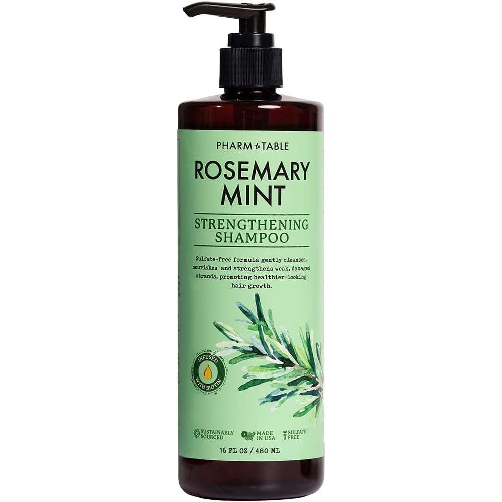 PHARM TO TABLE Rosemary & Mint Shampoo bottle front for daily scalp refresh.
