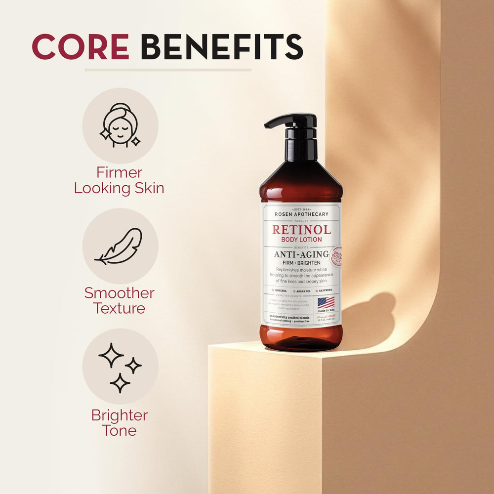 Rosen Apothecary retinol lotion with argan oil nourishes skin.
