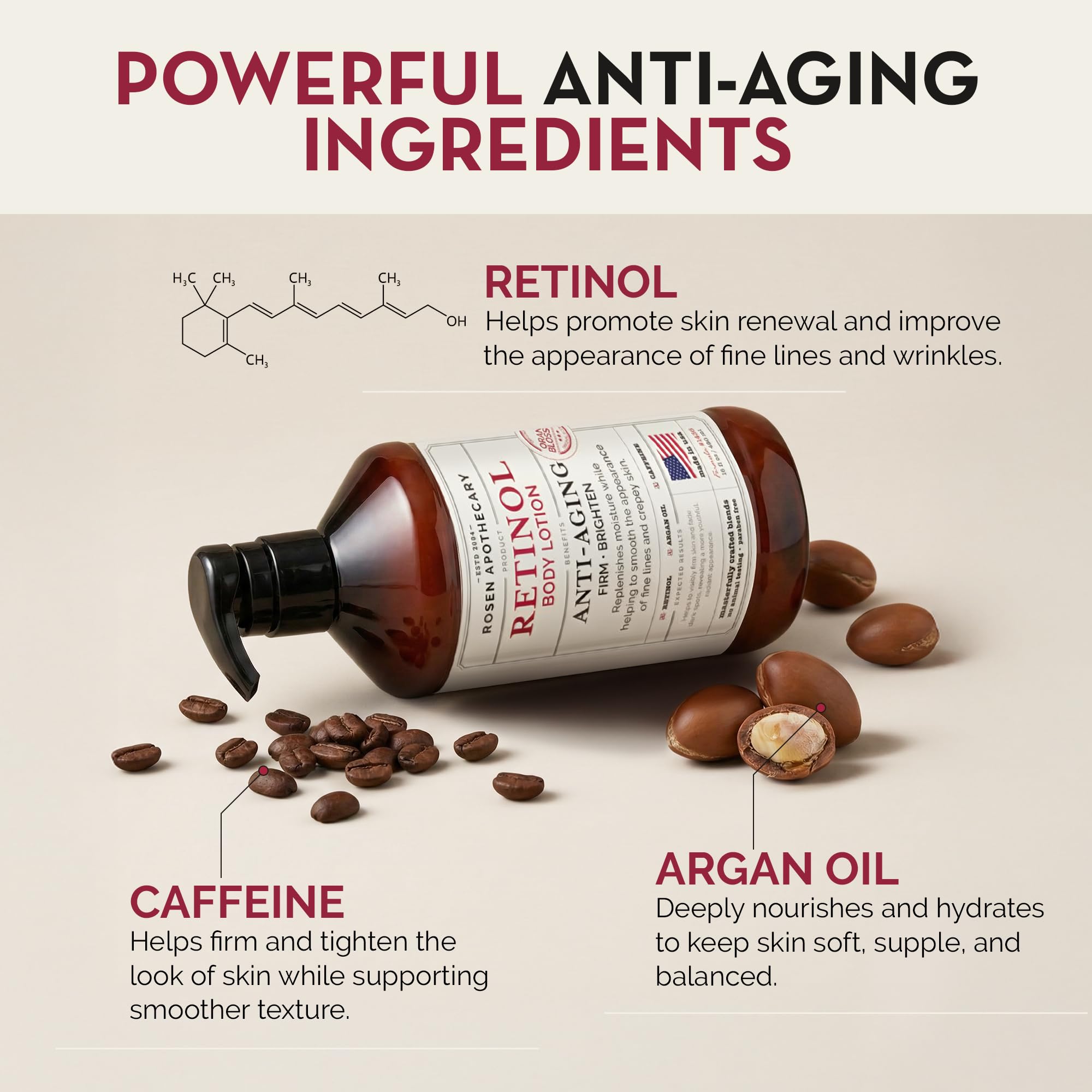 Rosen Apothecary caffeine-infused retinol lotion energizes skin.