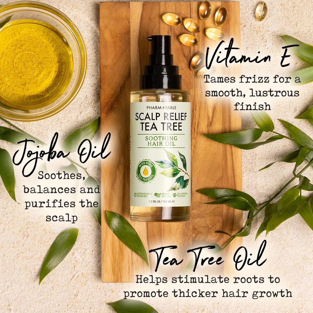 Drop of PHARM TO TABLE Tea Tree Hair Oil on scalp