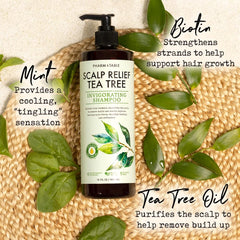 PHARM TO TABLE Tea Tree Shampoo with mint leaves delivers refreshing scent and scalp refresh.