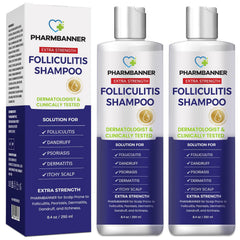 PHARMBANNER anti-fungal shampoo bottle front for dry, itchy scalp relief.