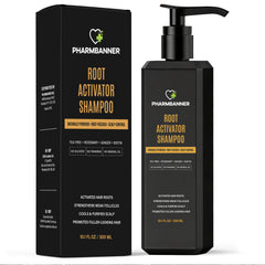 PHARMBANNER Root Activator Shampoo bottle shows a sulfate-free daily cleansing formula.