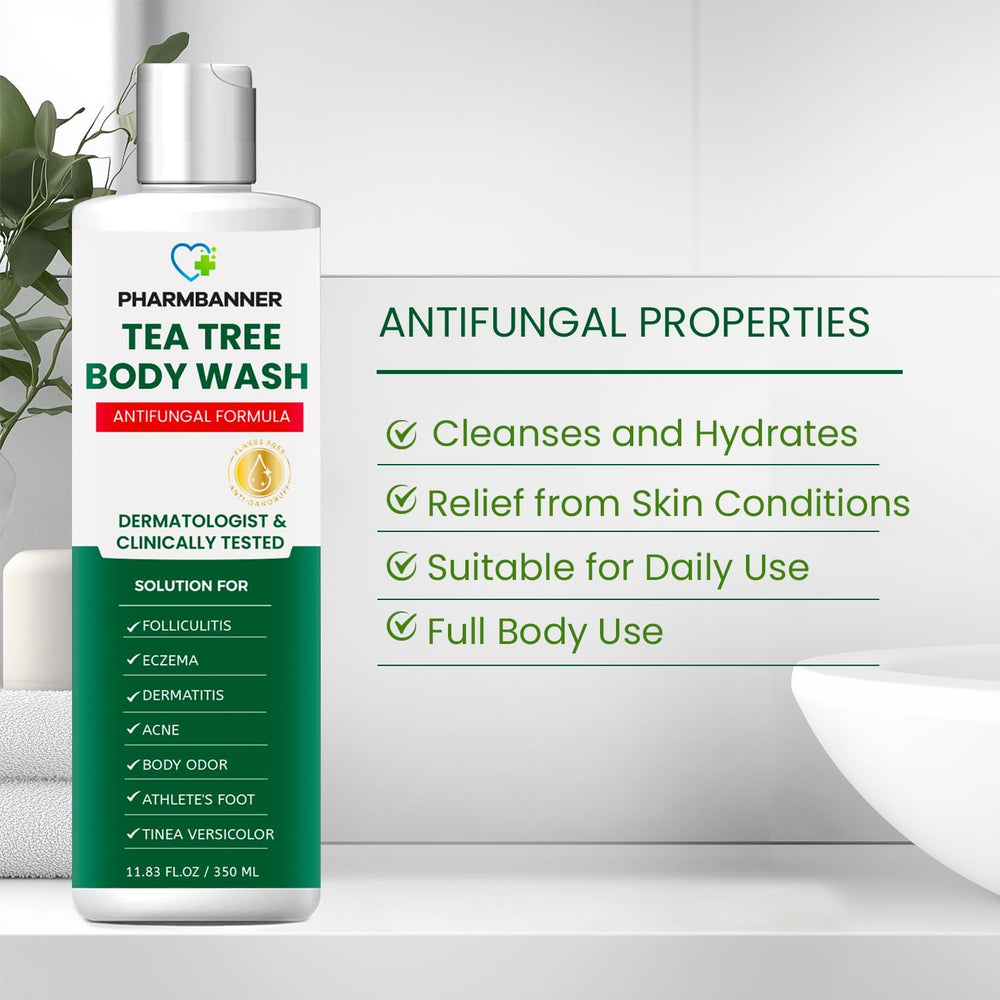 PHARMBANNER Tea Tree Body Wash tea tree oil ingredient conveys natural soothing aroma.