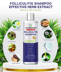 PHARMBANNER tea tree oil infusion close-up emphasizes purifying, moisturizing scalp care.
