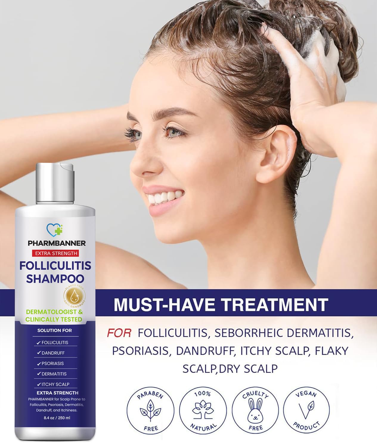 PHARMBANNER two-pack display highlights extended scalp maintenance option.