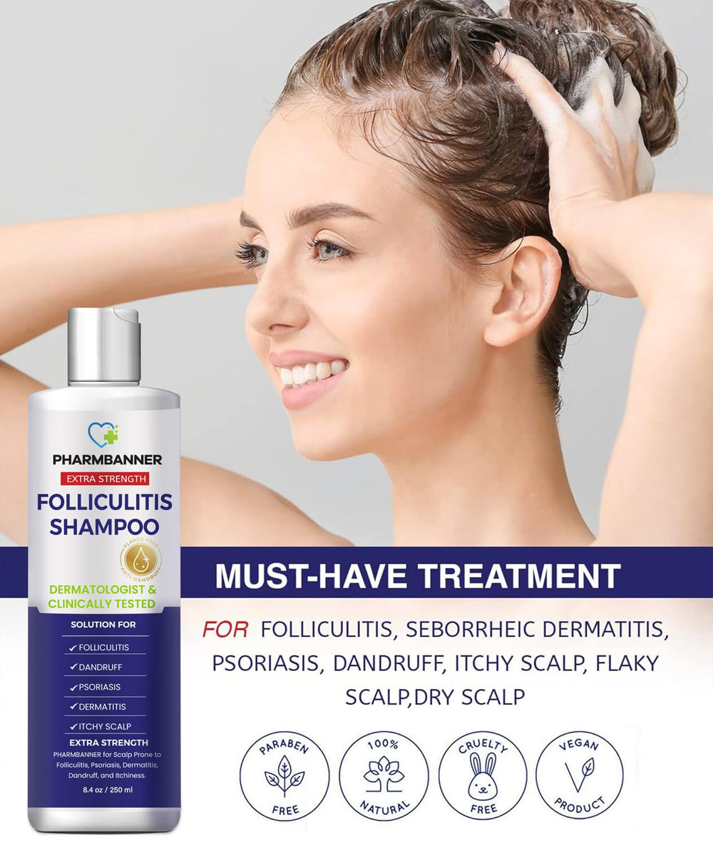 PHARMBANNER two-pack display highlights extended scalp maintenance option.