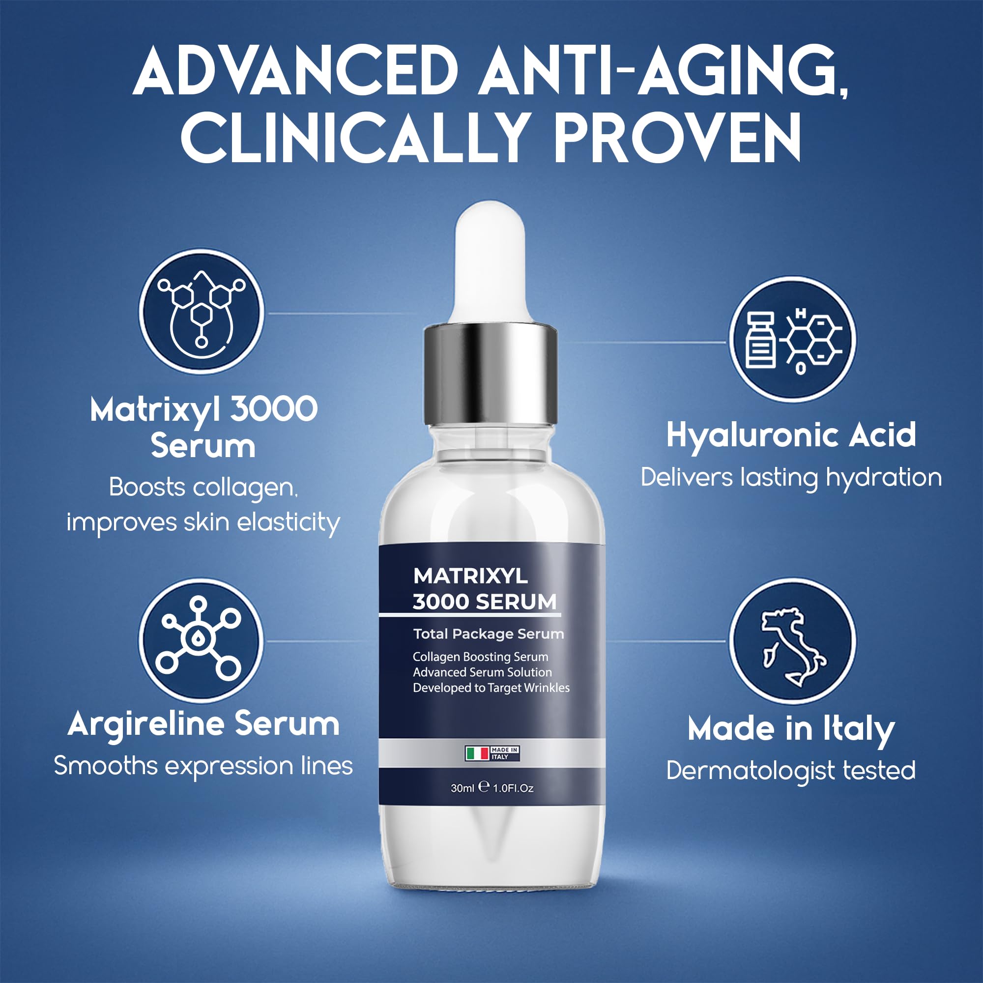Pharmlitalia Hyaluronic Acid serum dropper delivering deep hydration.