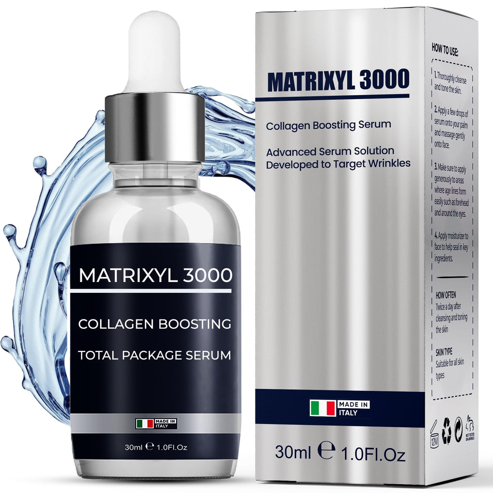 Pharmlitalia Matrixyl 3000 serum bottle showing anti-wrinkle benefits.