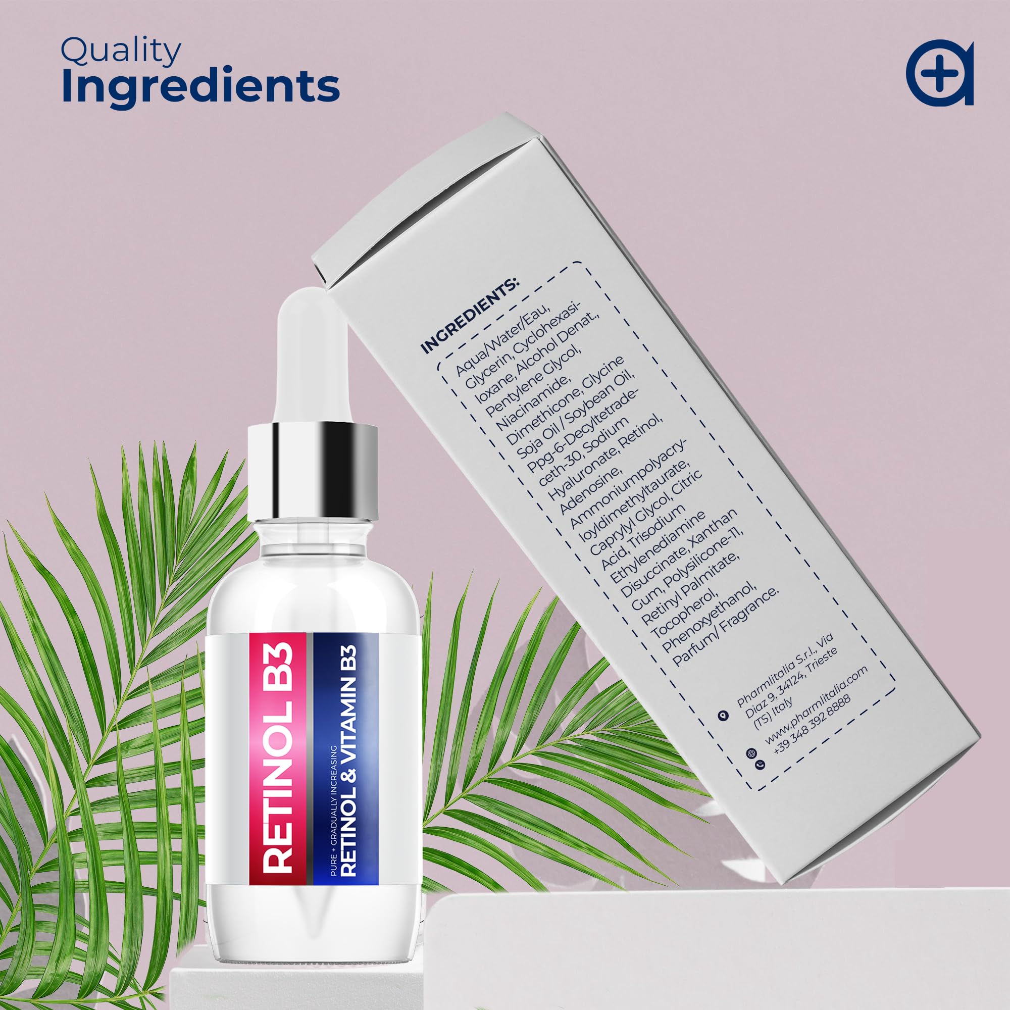 Pharmlitalia serum in evening routine beside clock for night use