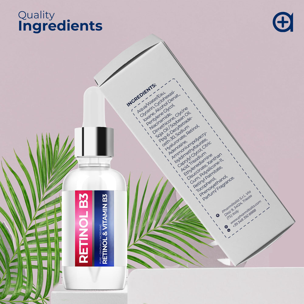 Pharmlitalia serum in evening routine beside clock for night use