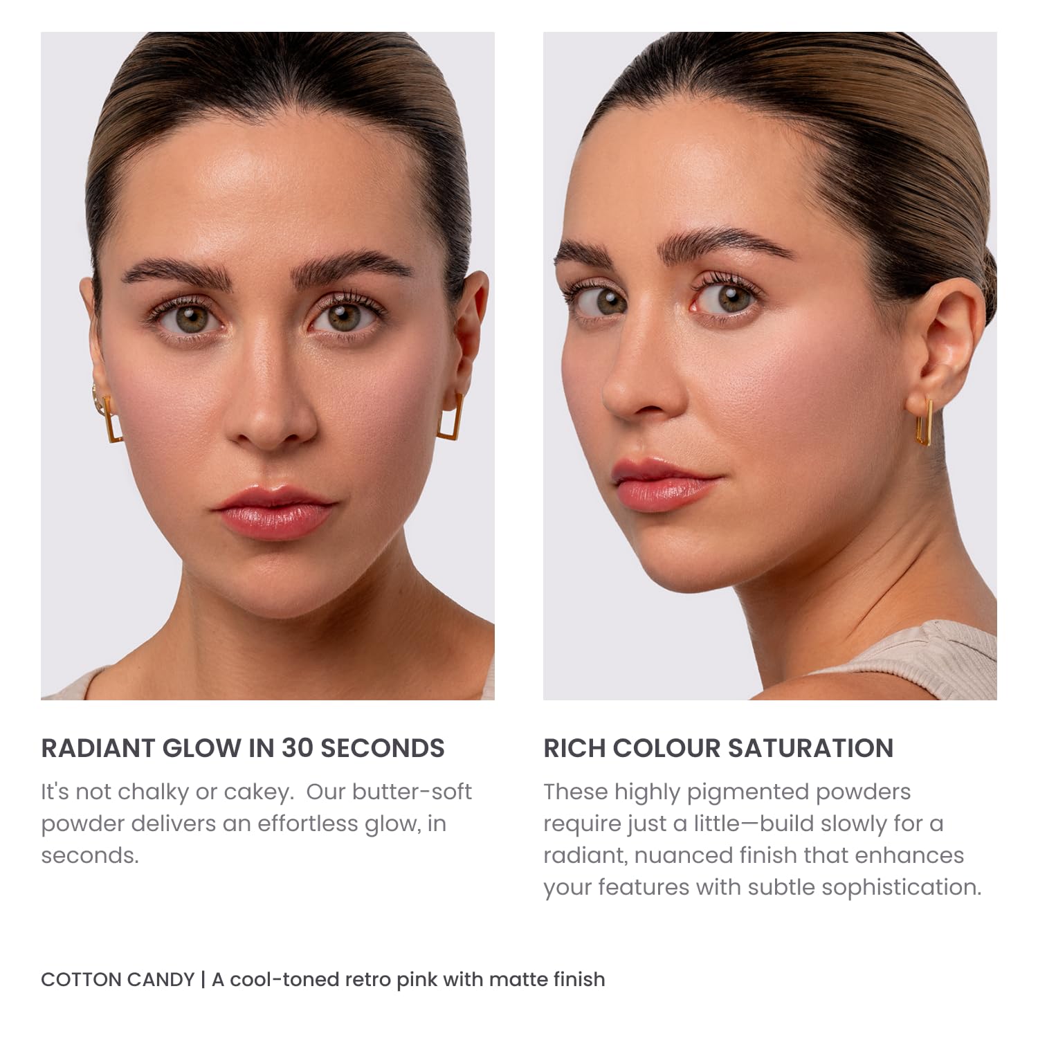 Phase Zero blush on cheek achieving weightless, blendable color.