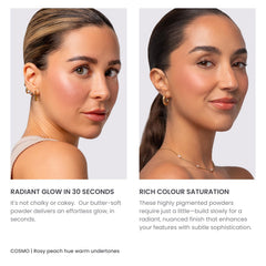 Phase Zero Cosmo peach blush glow for a sun-kissed look.