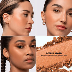 Phase Zero Desert Storm swatch on skin shows buildable color for day to night looks.