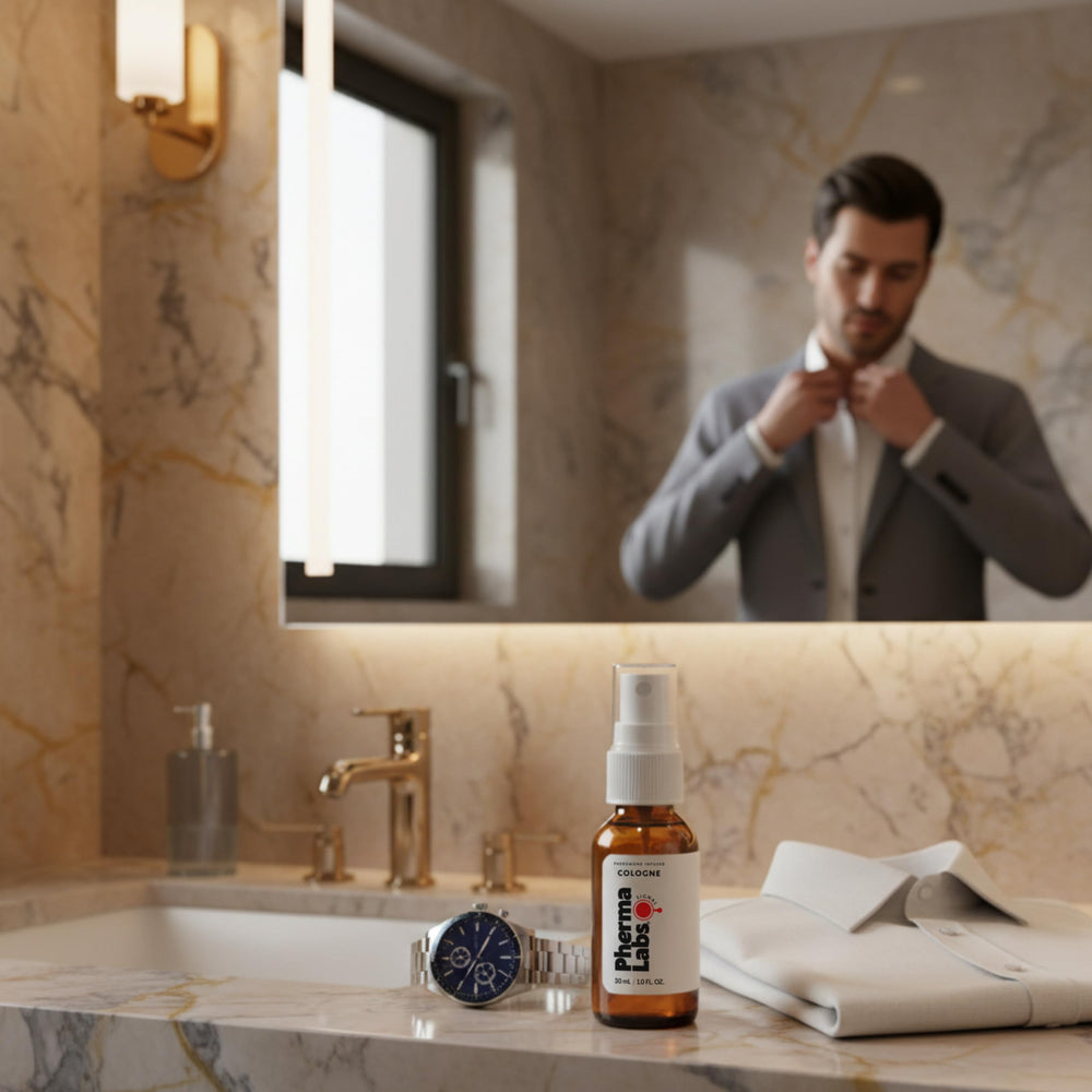 PHERMALABS day-to-night transition image showing versatile fragrance usage.