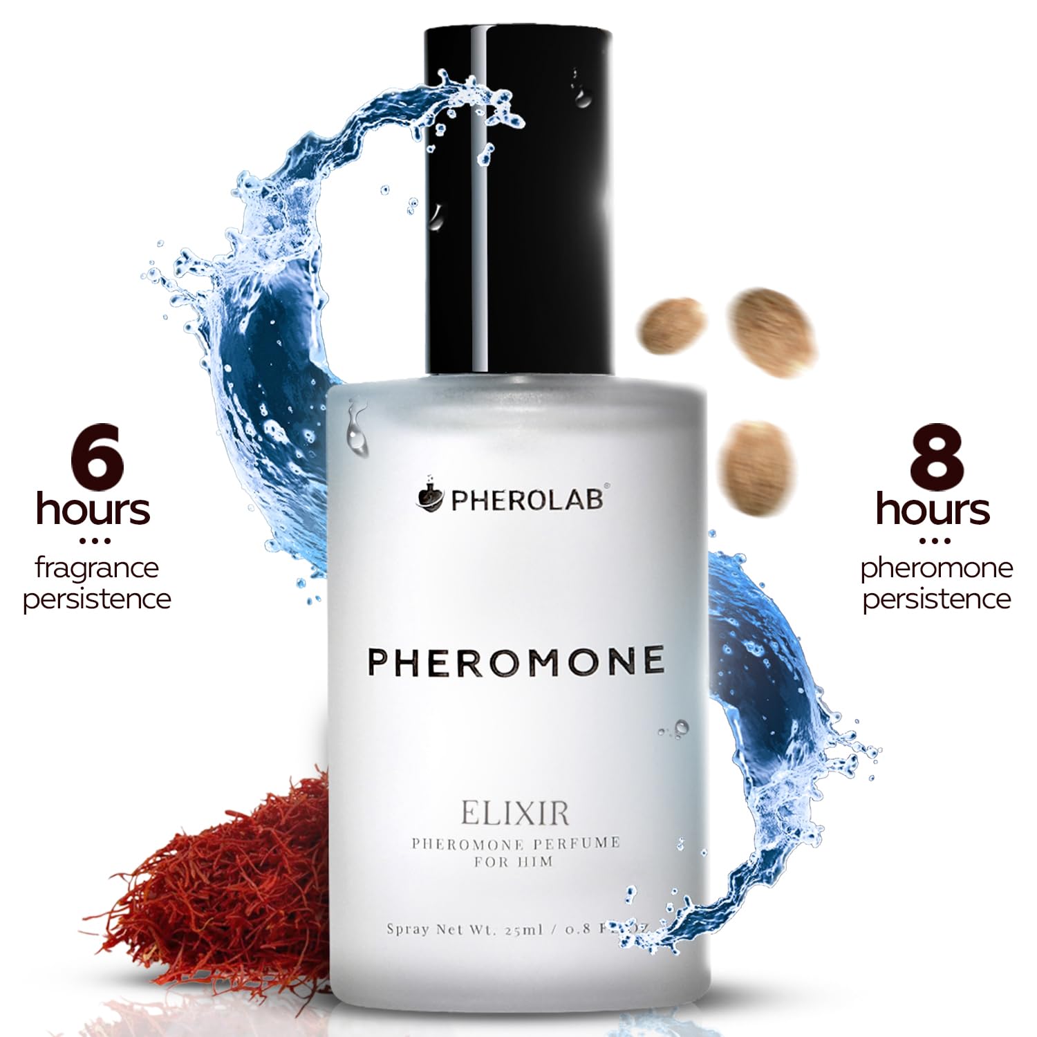 PHEROLAB Elixir glass surface shot evokes a confident, evening-ready presence.
