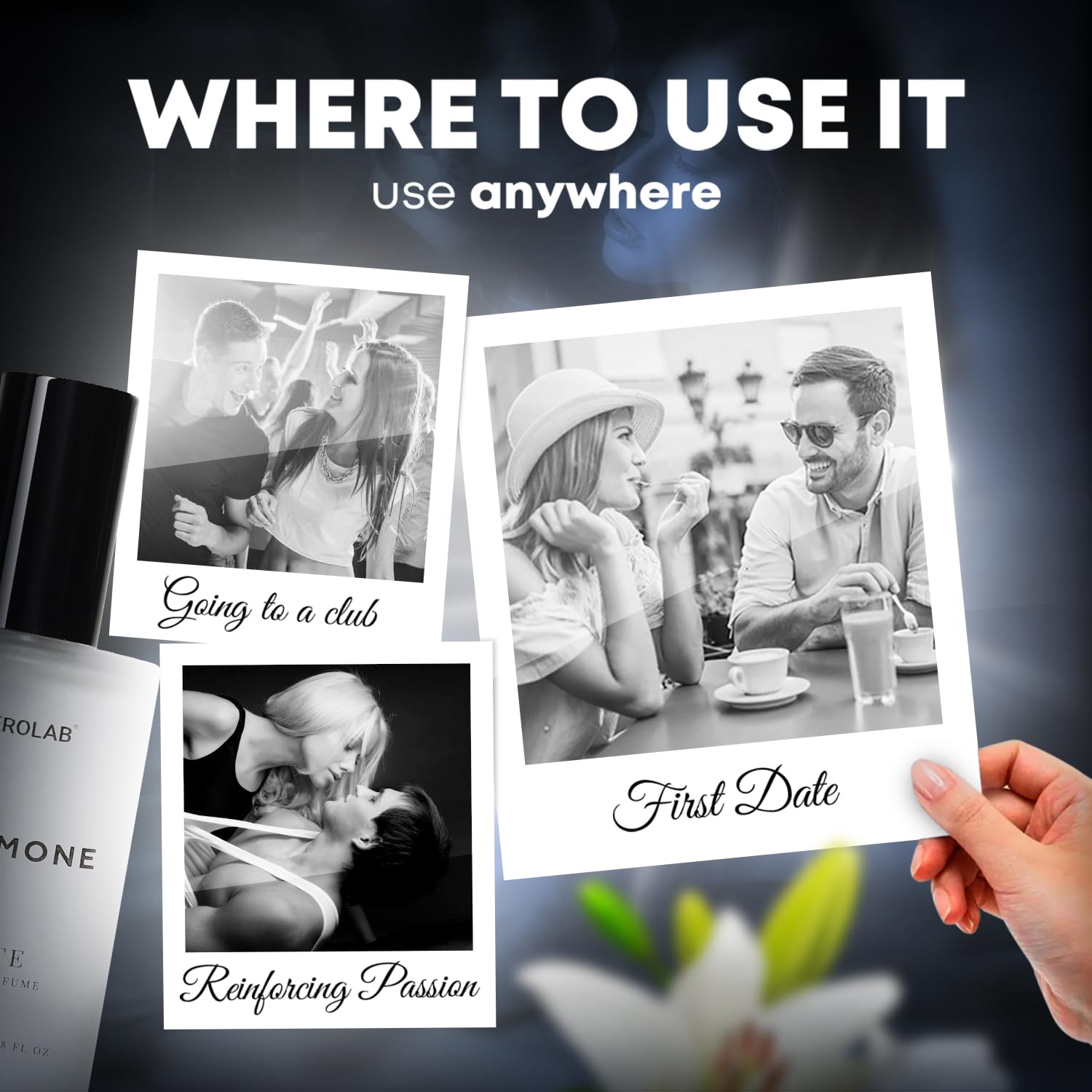 PHEROLAB Elixir on skin shows refined scent development for social moments.