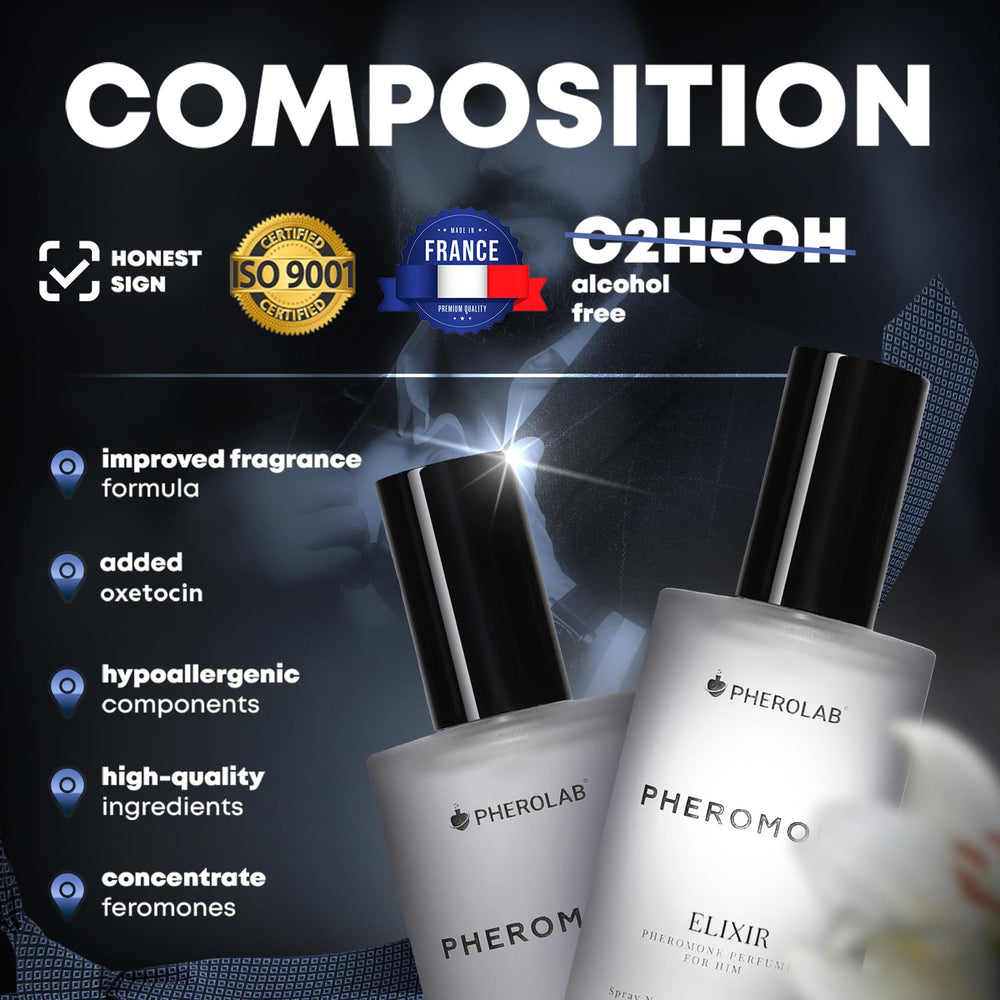 PHEROLAB Elixir packaging box signals premium quality and long-lasting aroma.