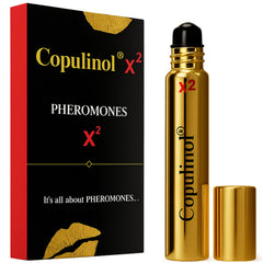 Pherolec Global COPULINOL X2 roll-on bottle showcases long-lasting pheromone fragrance for women.