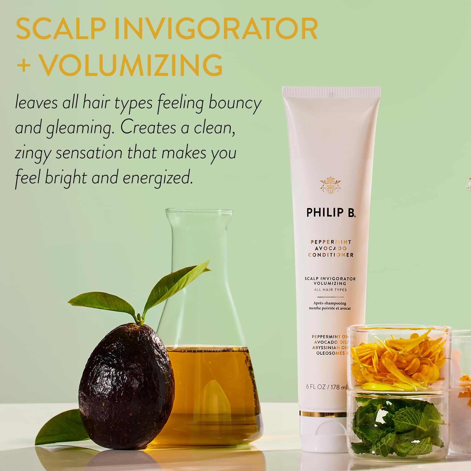 PHILIP B Peppermint Avocado Shampoo lather closeup showing rich cleansing foam