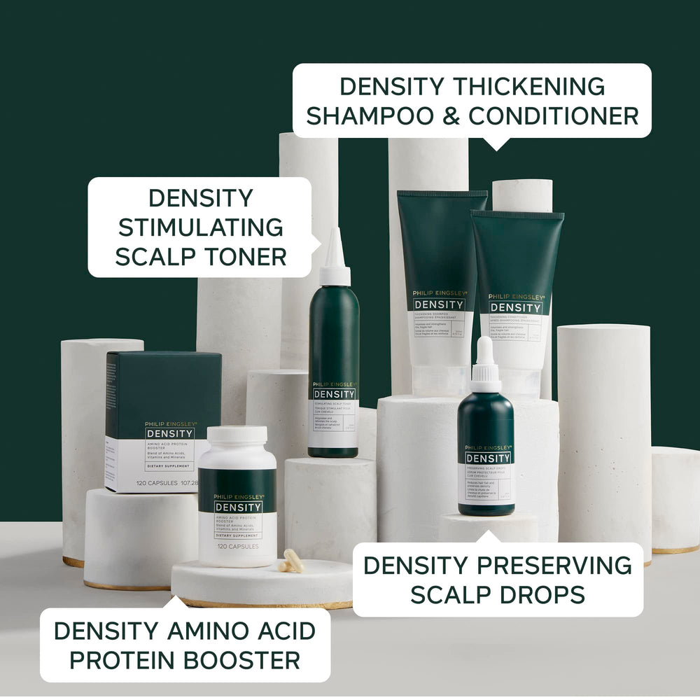 Night routine with Philip Kingsley Density Preserving Serum for hair health.