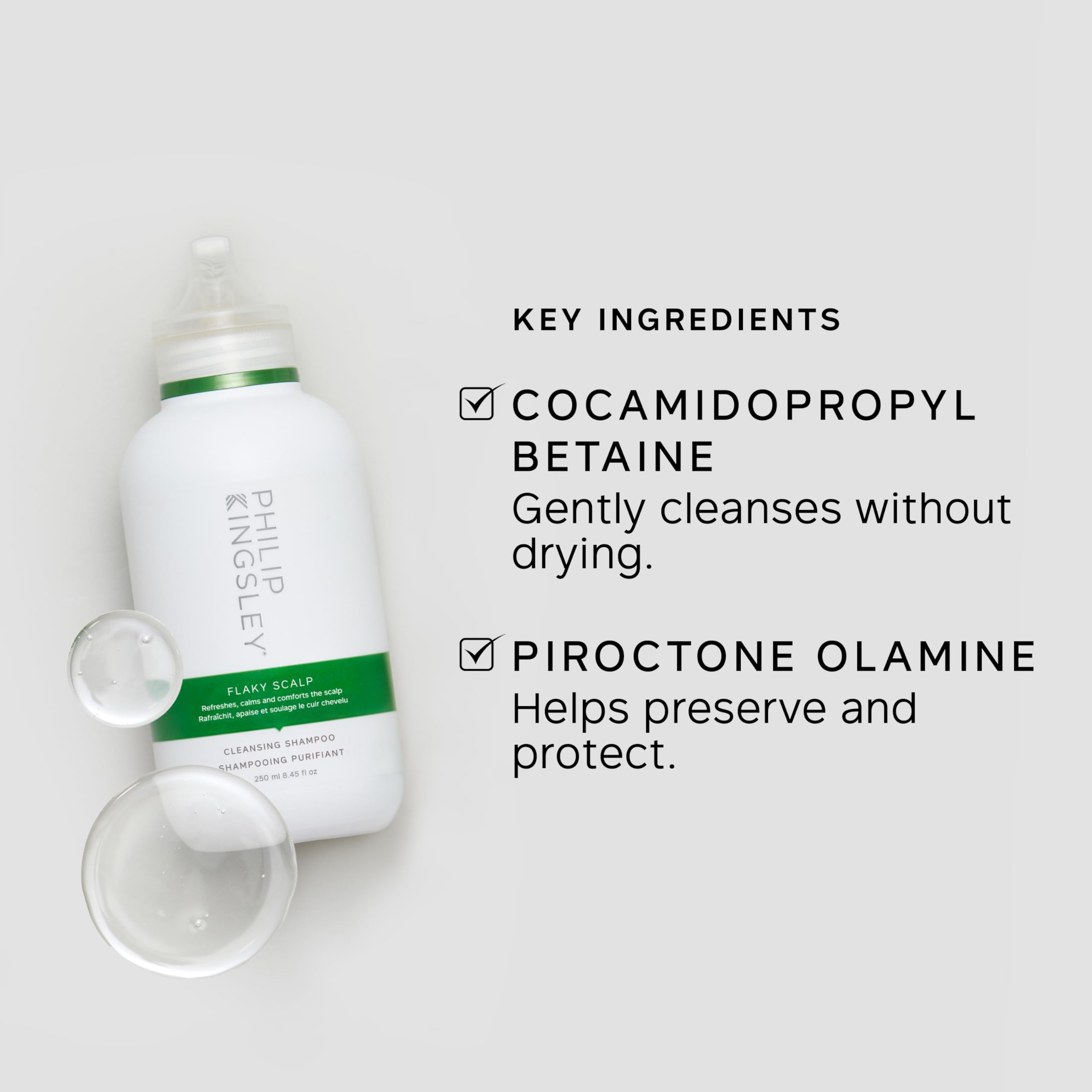 Philip Kingsley Flaky Scalp Shampoo dispensing pump action in bathroom