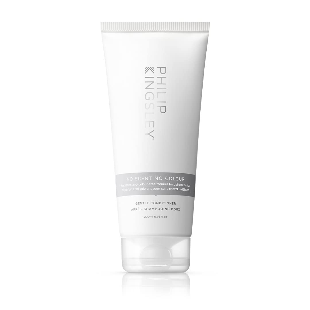 Philip Kingsley No Scent No Color Conditioner bottle; gentle care for sensitive scalps.