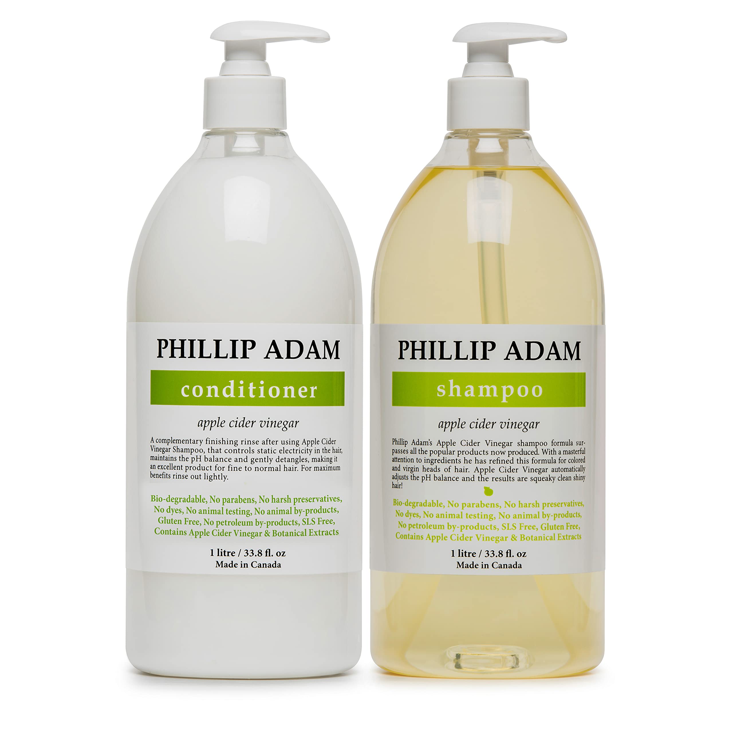 Phillip Adam Apple Cider Vinegar Shampoo bottle front with pH-balanced, sulfate-free care for all hair types.