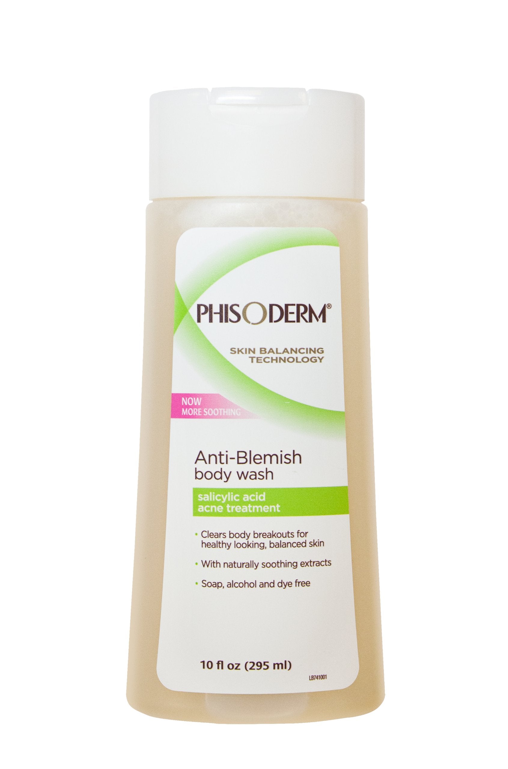 Phisoderm anti-blemish body wash bottle showing 2 percent salicylic acid for clearer skin