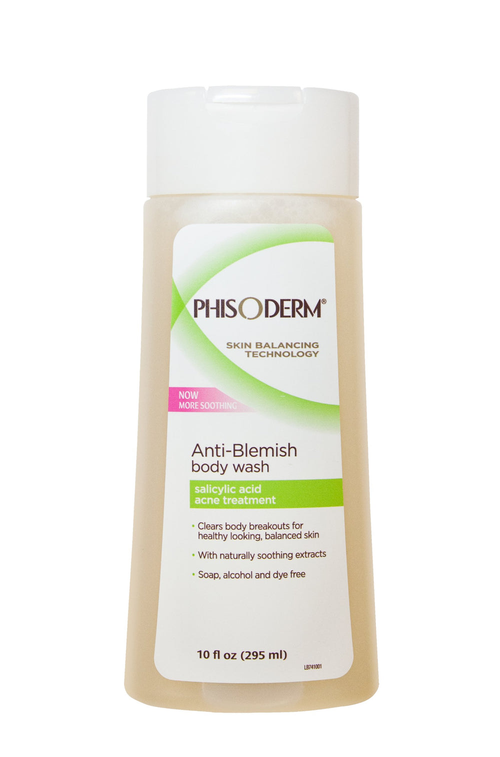 Phisoderm anti-blemish body wash bottle showing 2 percent salicylic acid for clearer skin