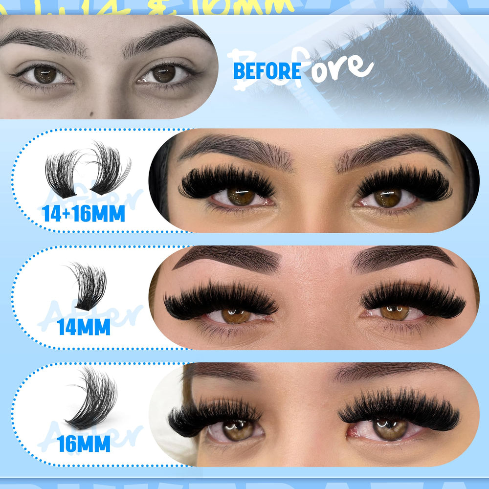 PHKERATA 14-16mm lash clusters dramatic volume option