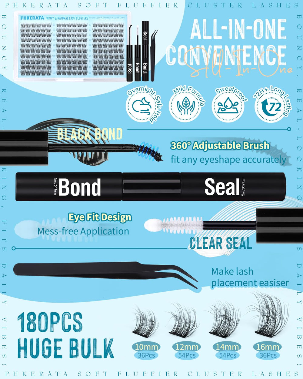 PHKERATA 180pcs lash clusters ensure long-lasting supply