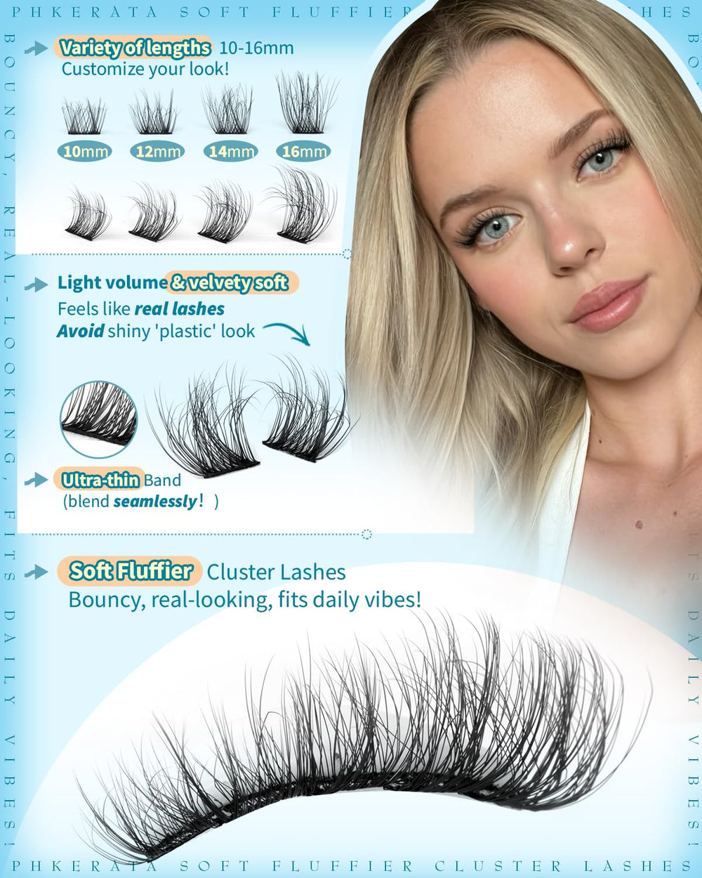 PHKERATA lash extensions 10-16mm range for customizable daily styles