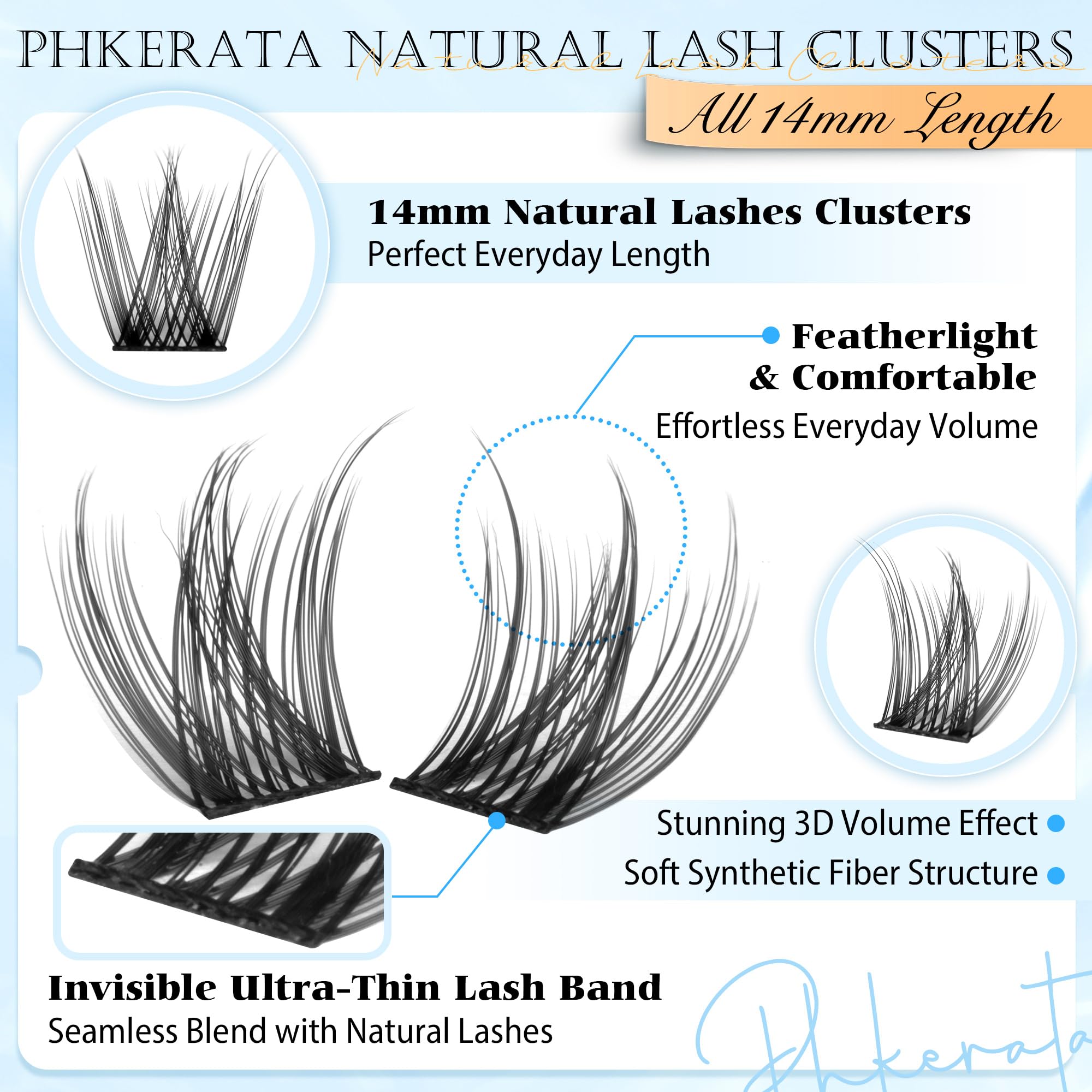 PHKERATA wispy 14mm lashes for gentle daily length.