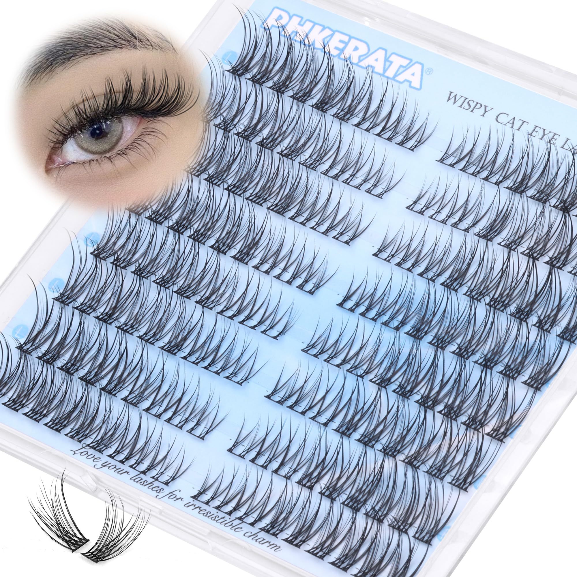 PHKERATA wispy lash clusters cat-eye for natural definition and lift