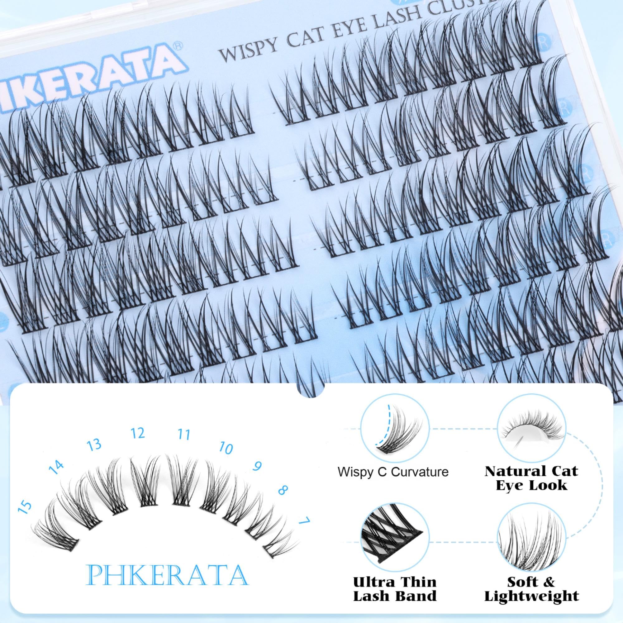PHKERATA wispy lash clusters ultra-thin band for light wear