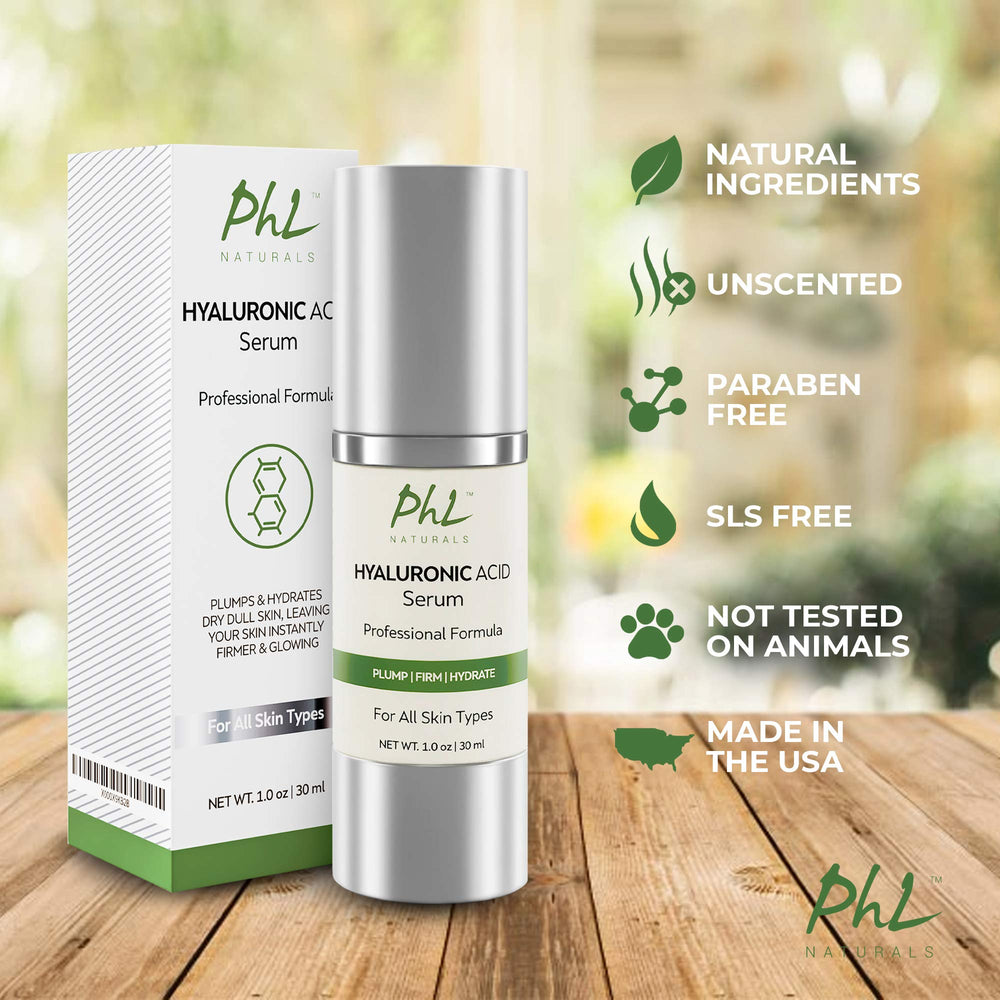 PHL Naturals Hyaluronic Serum being applied with a fresh, non-greasy finish.