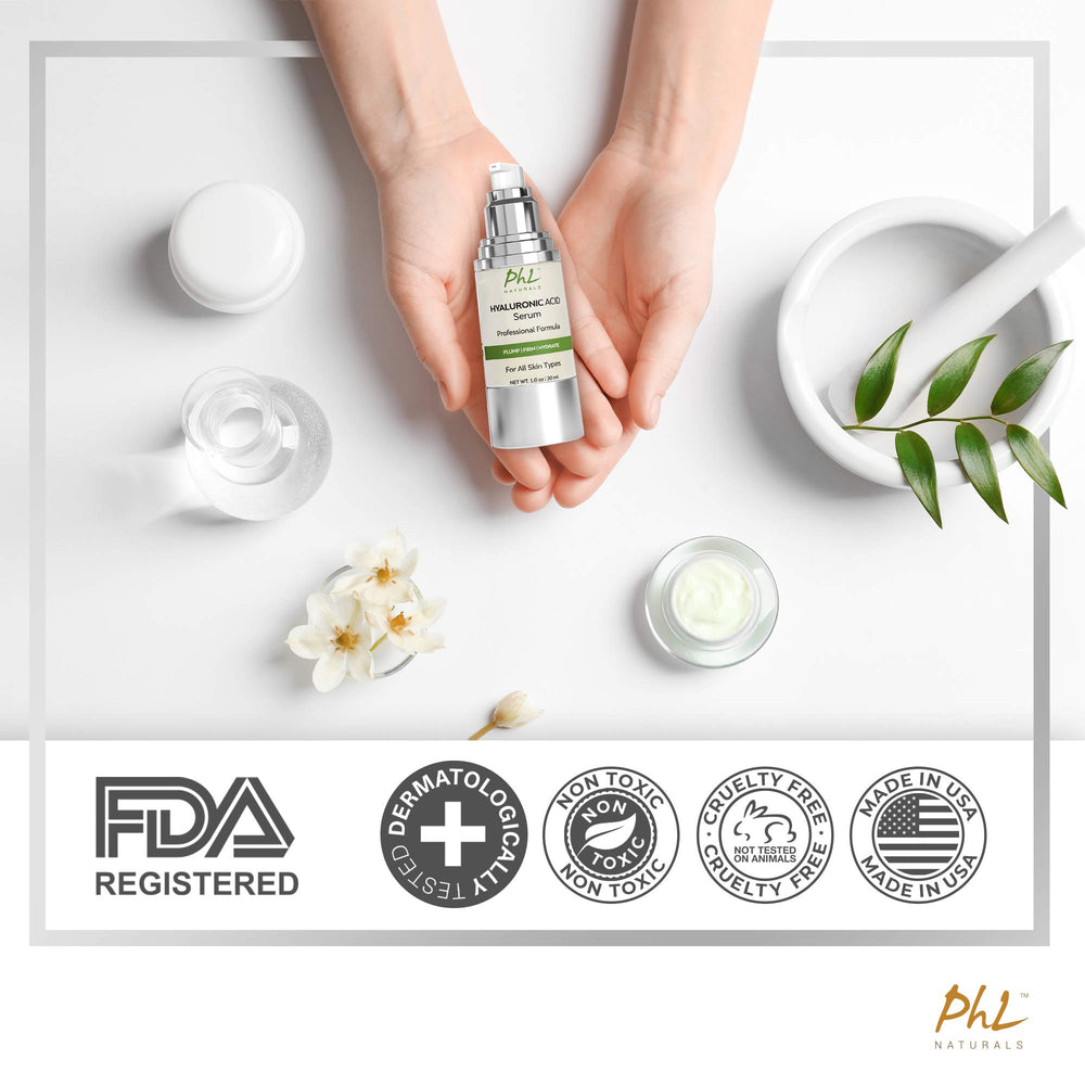 PHL Naturals HA Serum with vitamins C and E for daily nourishment.