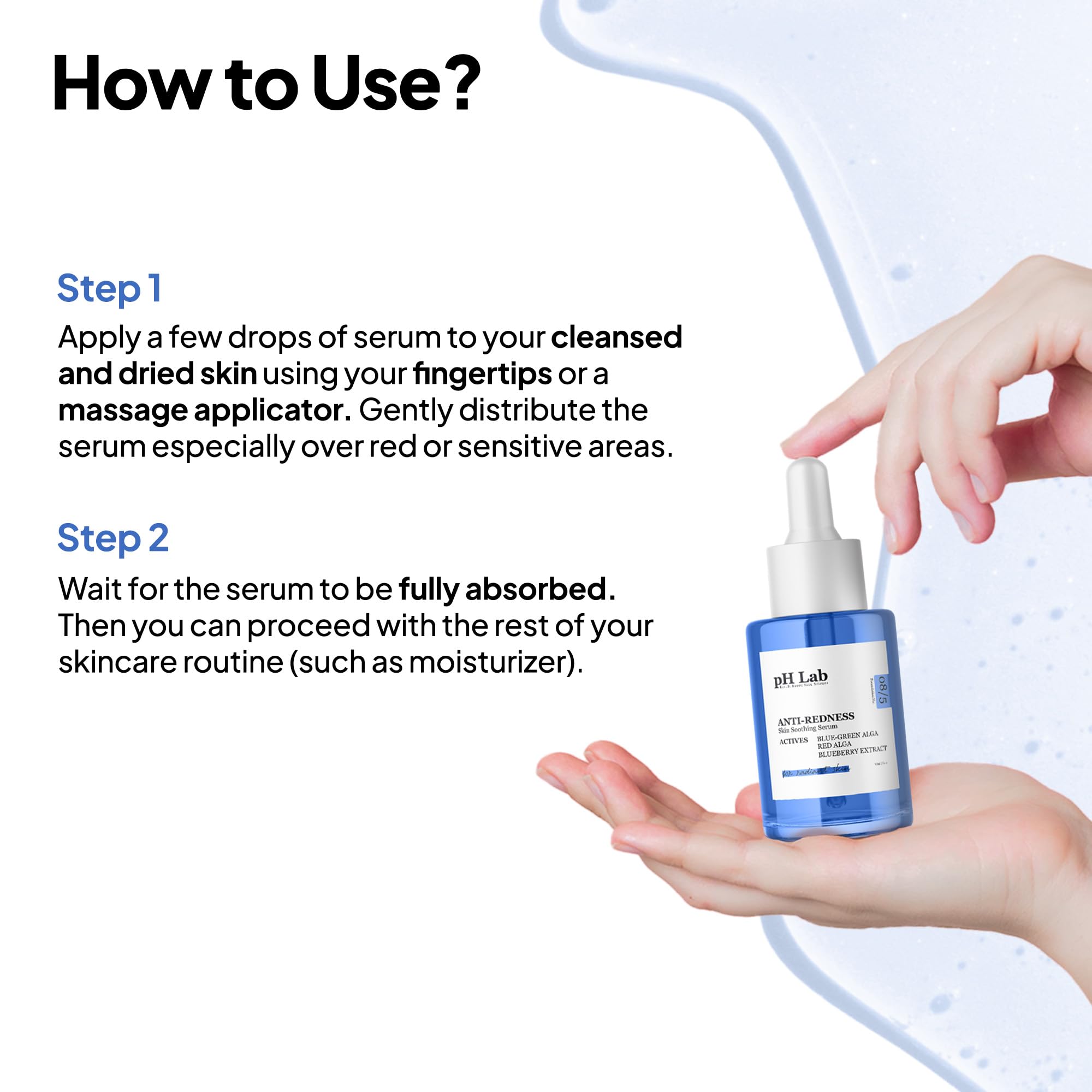 PhLab Anti Redness Serum on skin provides soothing relief from irritation.