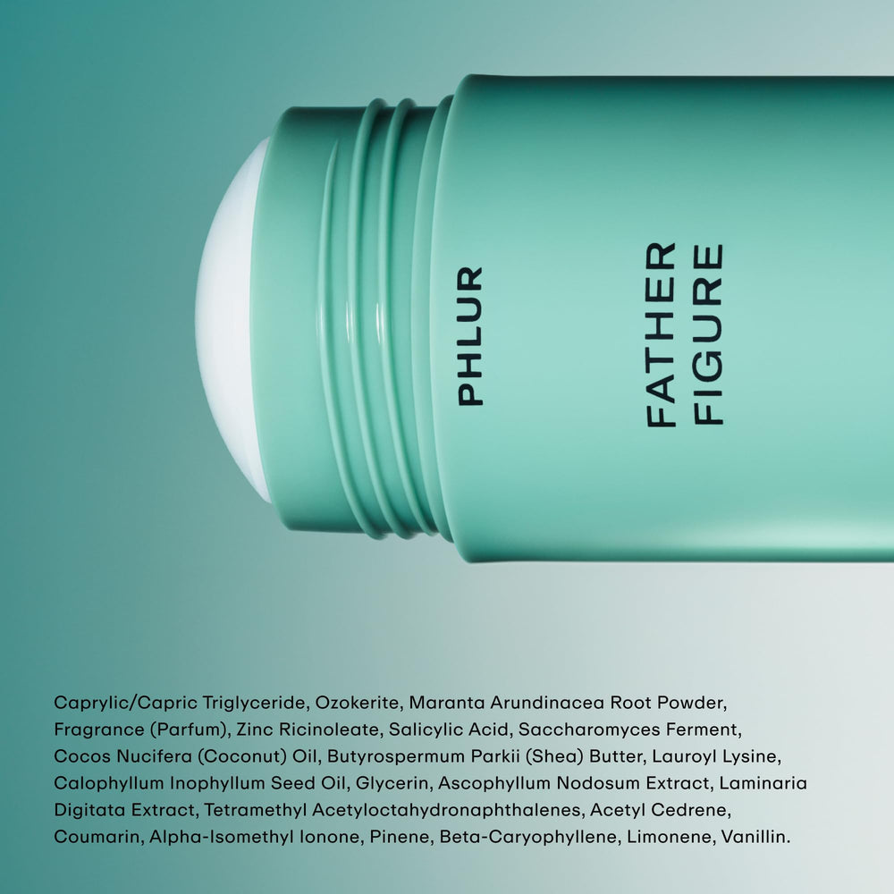 PHLUR Father Figure skin hydration detail showing moisturized underarms.