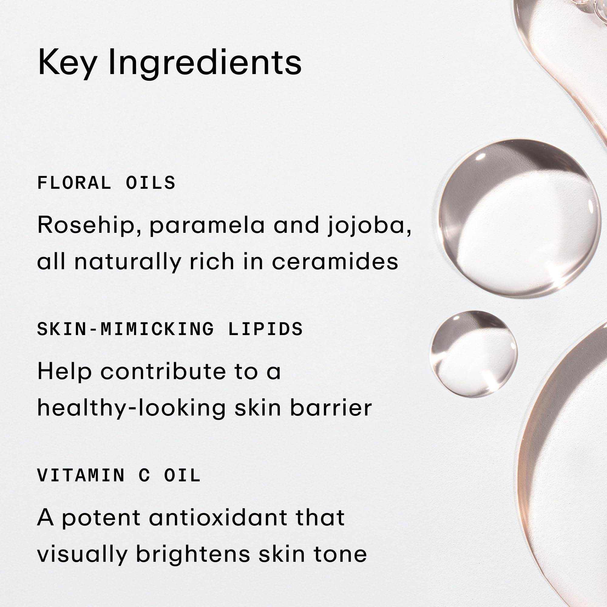 PHLUR Missing Person ceramide-rich oils highlight skin-supporting hydration components.