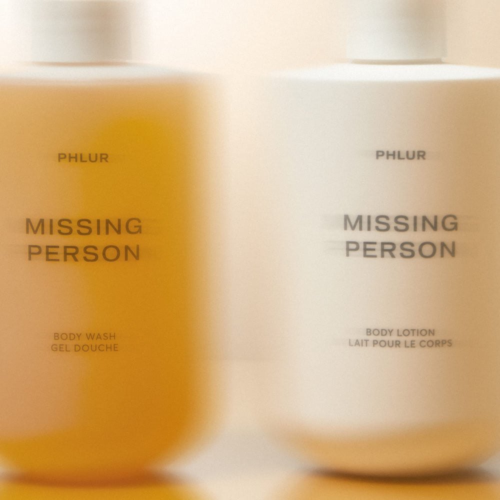 PHLUR Missing Person on counter, inviting fragrance presence.