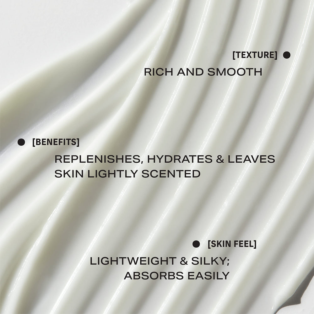 PHLUR Missing Person lotion texture close-up, rich moisture for dry skin.