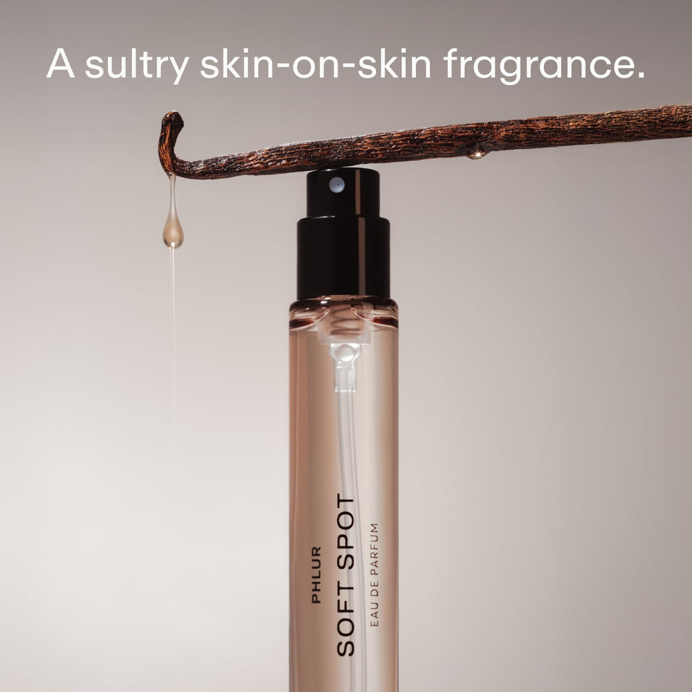 PHLUR Soft Spot spray application showing how to apply softly to skin.